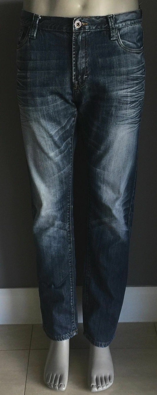Mens CONNOR Blue Jeans Distressed Faded Denim Straight Leg Casual Size 34W 32L