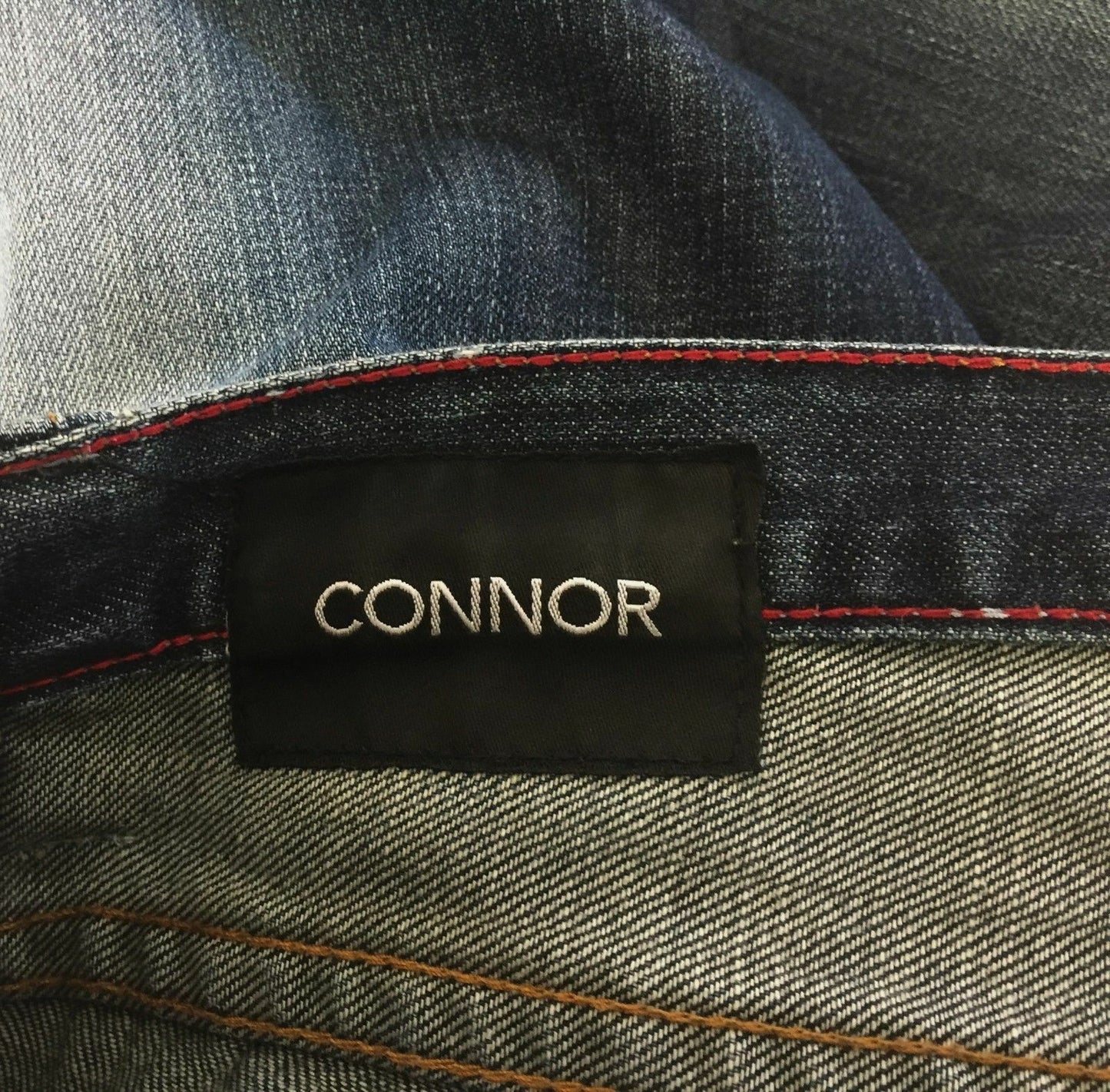 Mens CONNOR Blue Jeans Distressed Faded Denim Straight Leg Casual Size 34W 32L