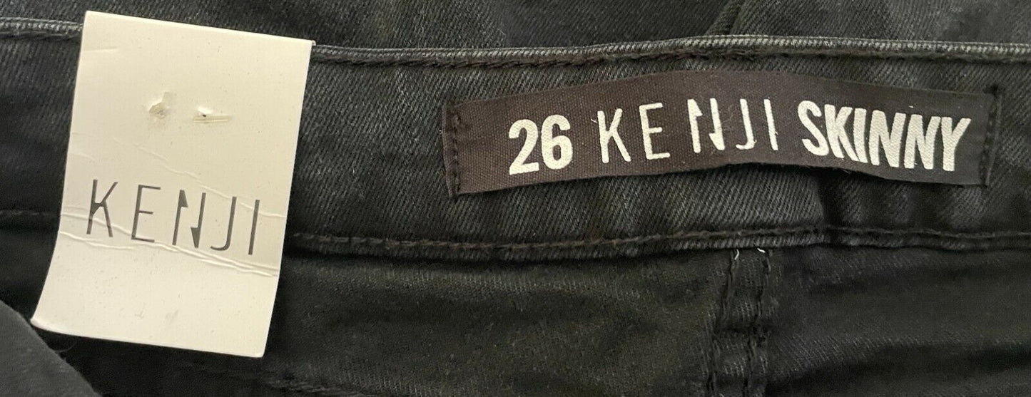 KENJI " Zack " Skinny Leg Jeans Black Denim Mens Size 26 Waist 68cm NEW