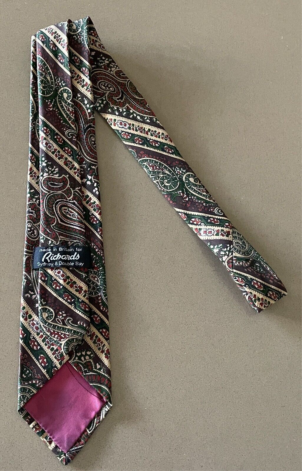 Vintage Mens Silk Neck Tie RICHARDS SYDNEY Multicolour Paisley & Stripe Silk