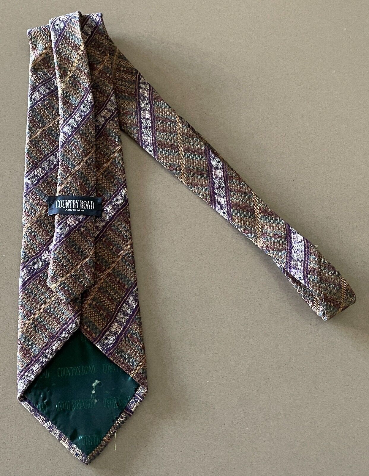 Mens COUNTRY ROAD Silk Neck Tie Multicoloured Stripe Print Vintage
