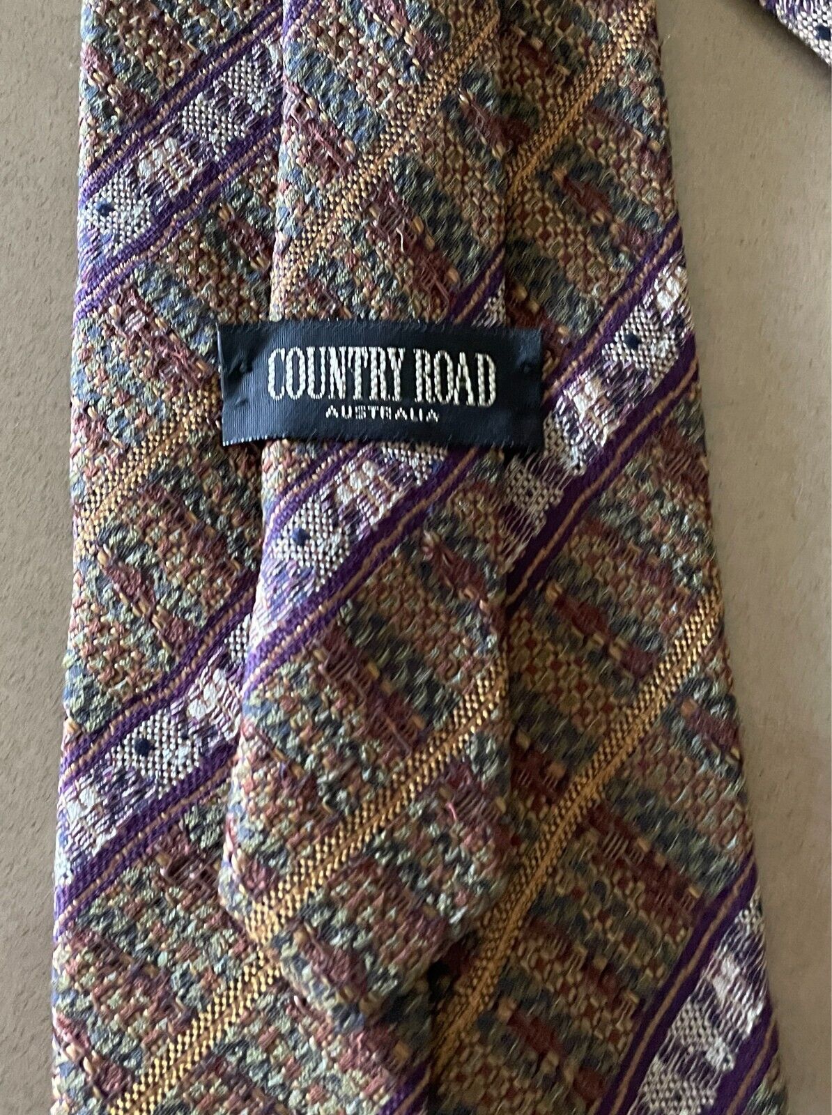 Mens COUNTRY ROAD Silk Neck Tie Multicoloured Stripe Print Vintage