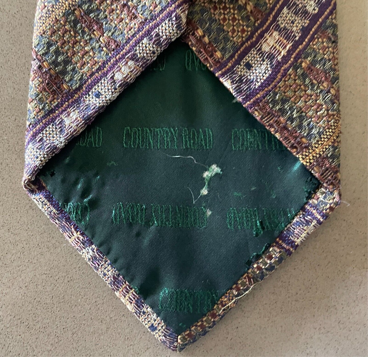 Mens COUNTRY ROAD Silk Neck Tie Multicoloured Stripe Print Vintage