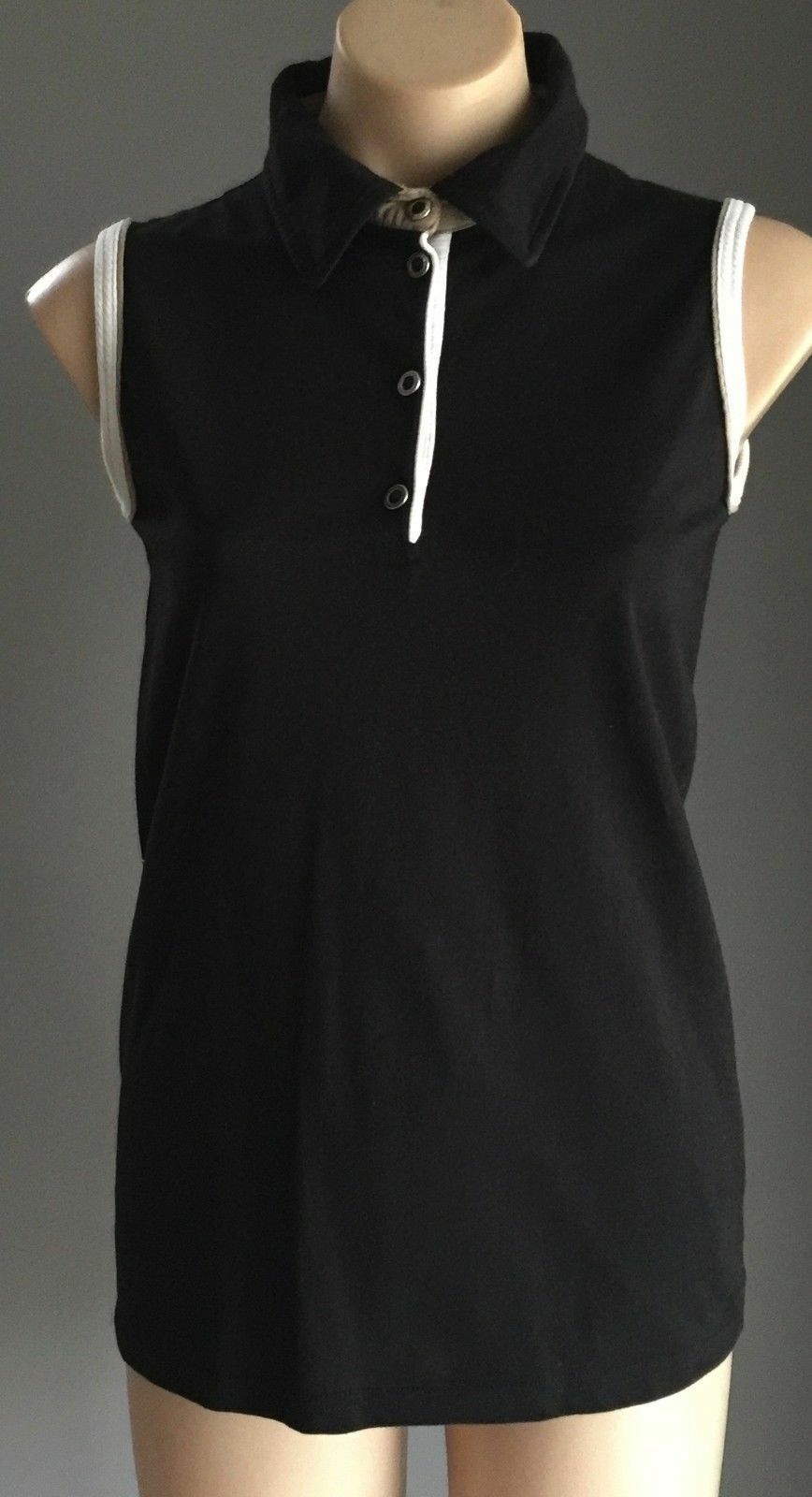 BMW Black Sleeveless Polo Shirt Khaki White Trim Tank Size 10 Tennis Top NEW