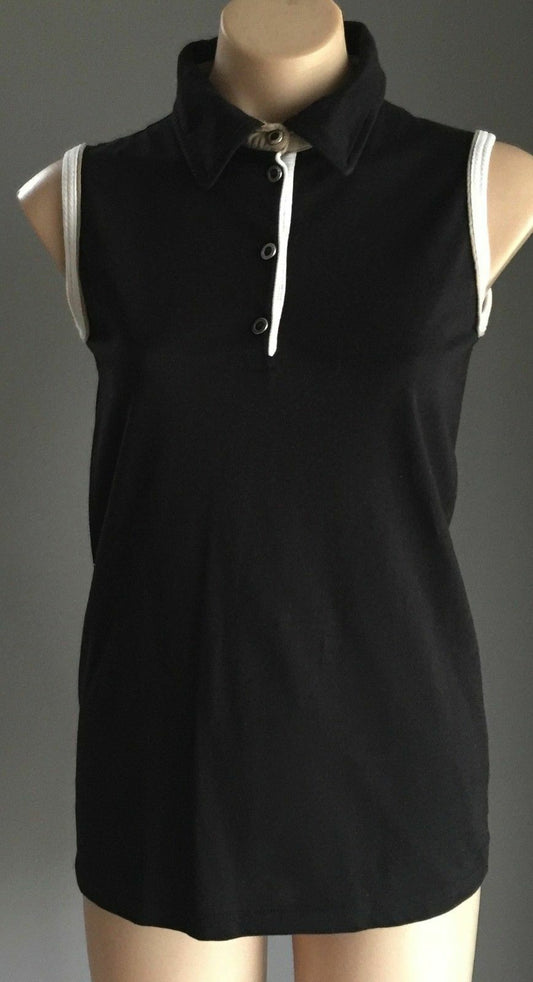BMW Black Sleeveless Polo Shirt Khaki White Trim Tank Size 10 Tennis Top NEW