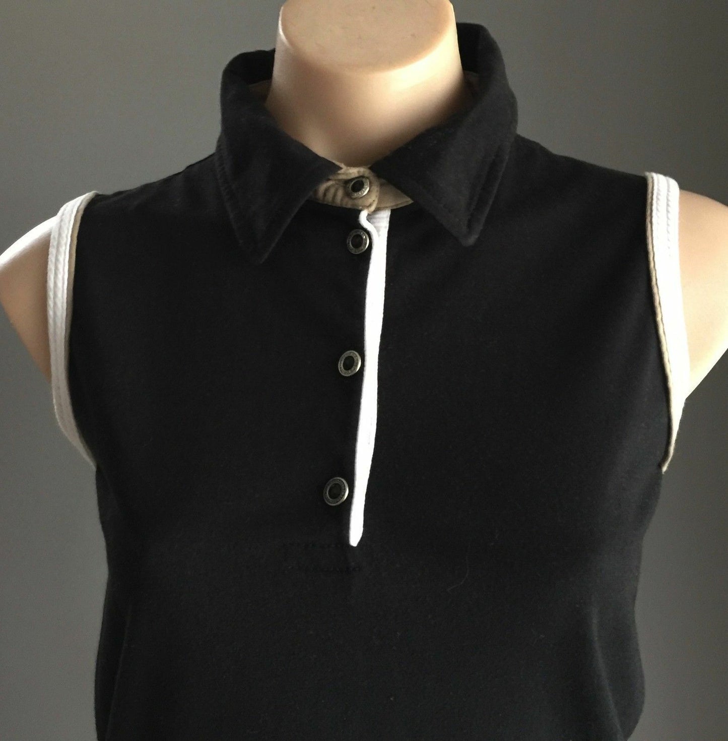 BMW Black Sleeveless Polo Shirt Khaki White Trim Tank Size 10 Tennis Top NEW