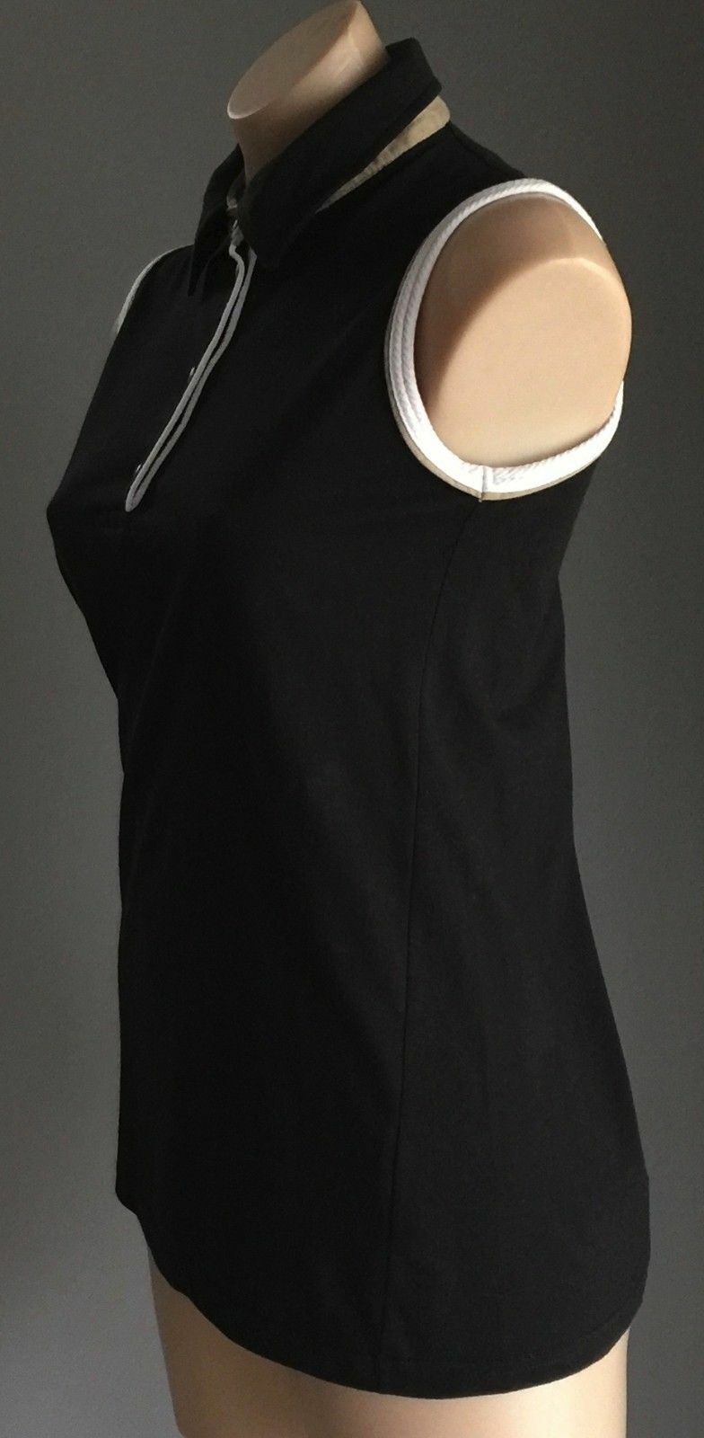 BMW Black Sleeveless Polo Shirt Khaki White Trim Tank Size 10 Tennis Top NEW