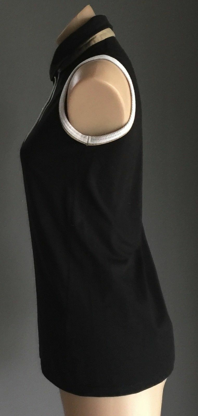BMW Black Sleeveless Polo Shirt Khaki White Trim Tank Size 10 Tennis Top NEW