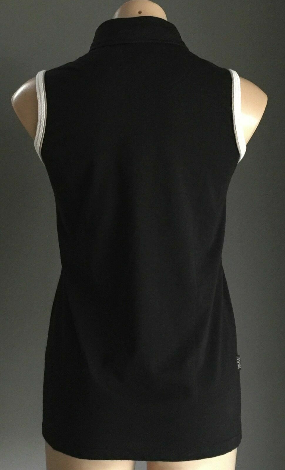 BMW Black Sleeveless Polo Shirt Khaki White Trim Tank Size 10 Tennis Top NEW
