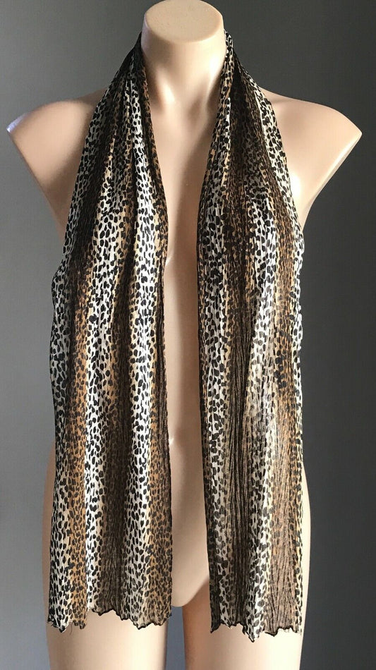 Scarf Wilma Flintstone Leopard Perma Crinkle Semi Sheer Black Brown Cream NEW