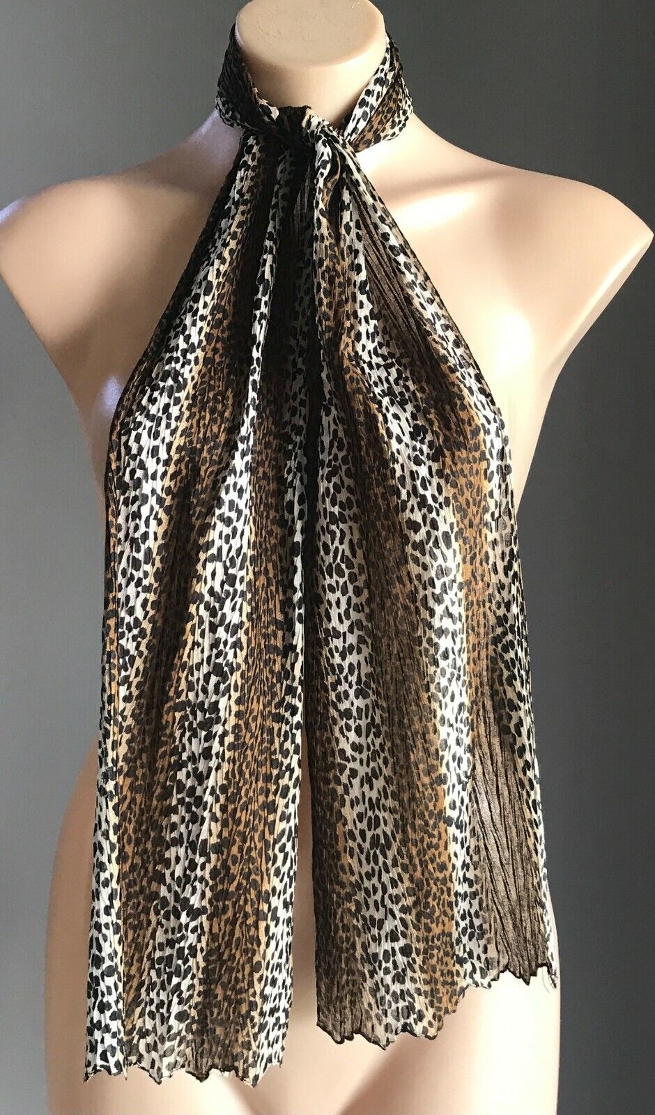 Scarf Wilma Flintstone Leopard Perma Crinkle Semi Sheer Black Brown Cream NEW