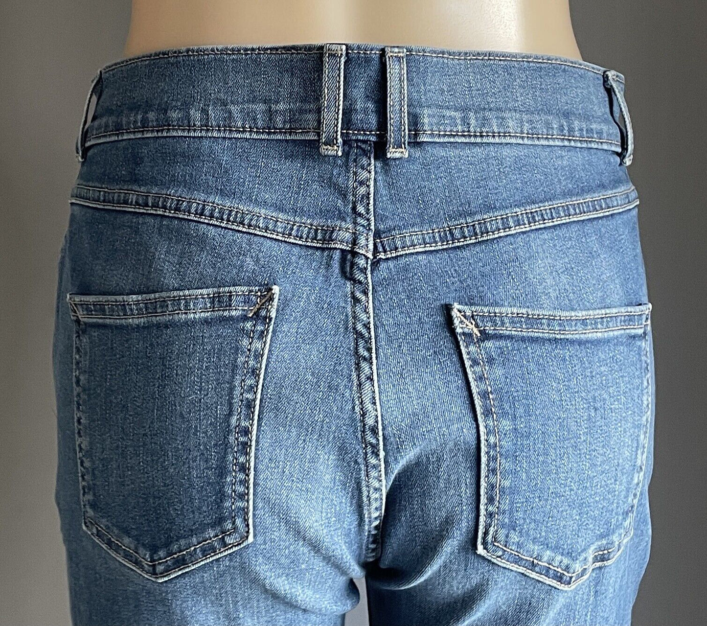 DENIM JEANS Light Blue Stretch Denim Straight Leg Jeans Whiskers Ladies Size 12