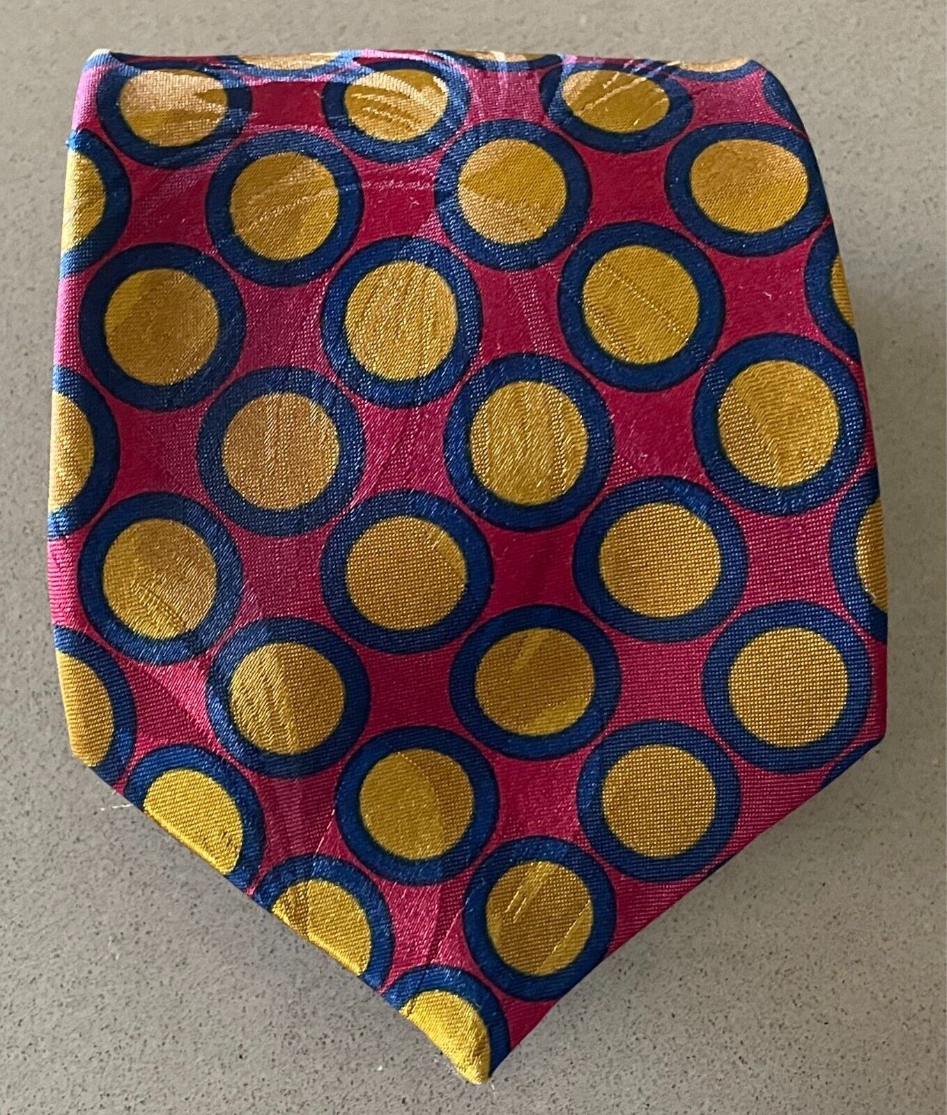 Neck Tie JOHN  & LOIS Maroon Mustard Navy Circle Print Polyester Fabric