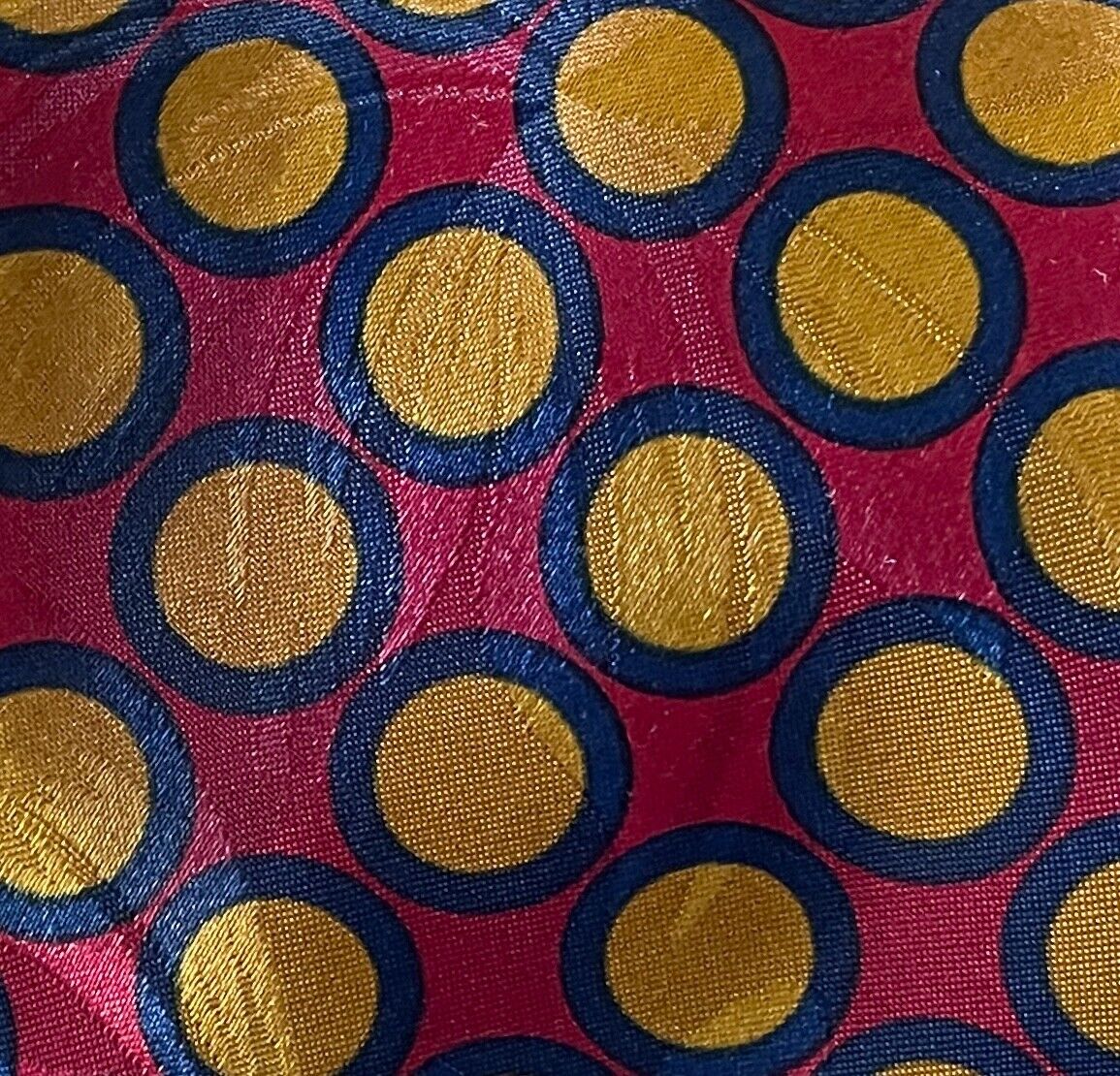 Neck Tie JOHN  & LOIS Maroon Mustard Navy Circle Print Polyester Fabric