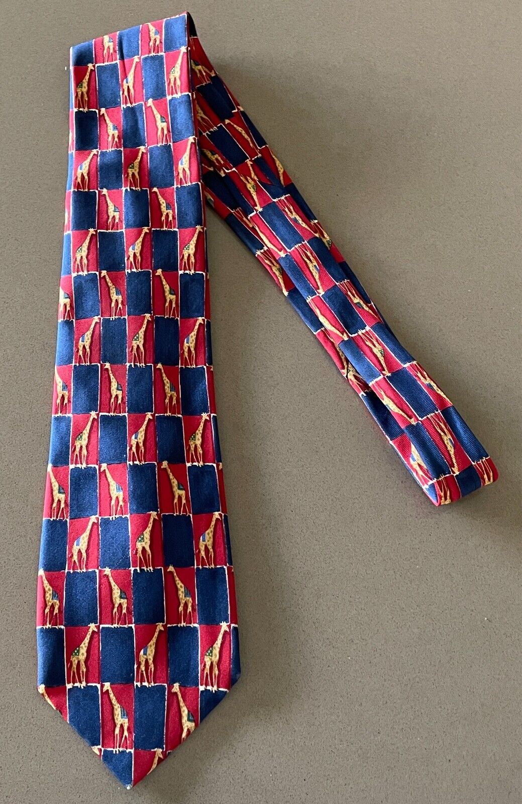 Mens Tie MICHELSONS OF LONDON Red and Navy Giraffe Rectangle Print Silk Neck Tie