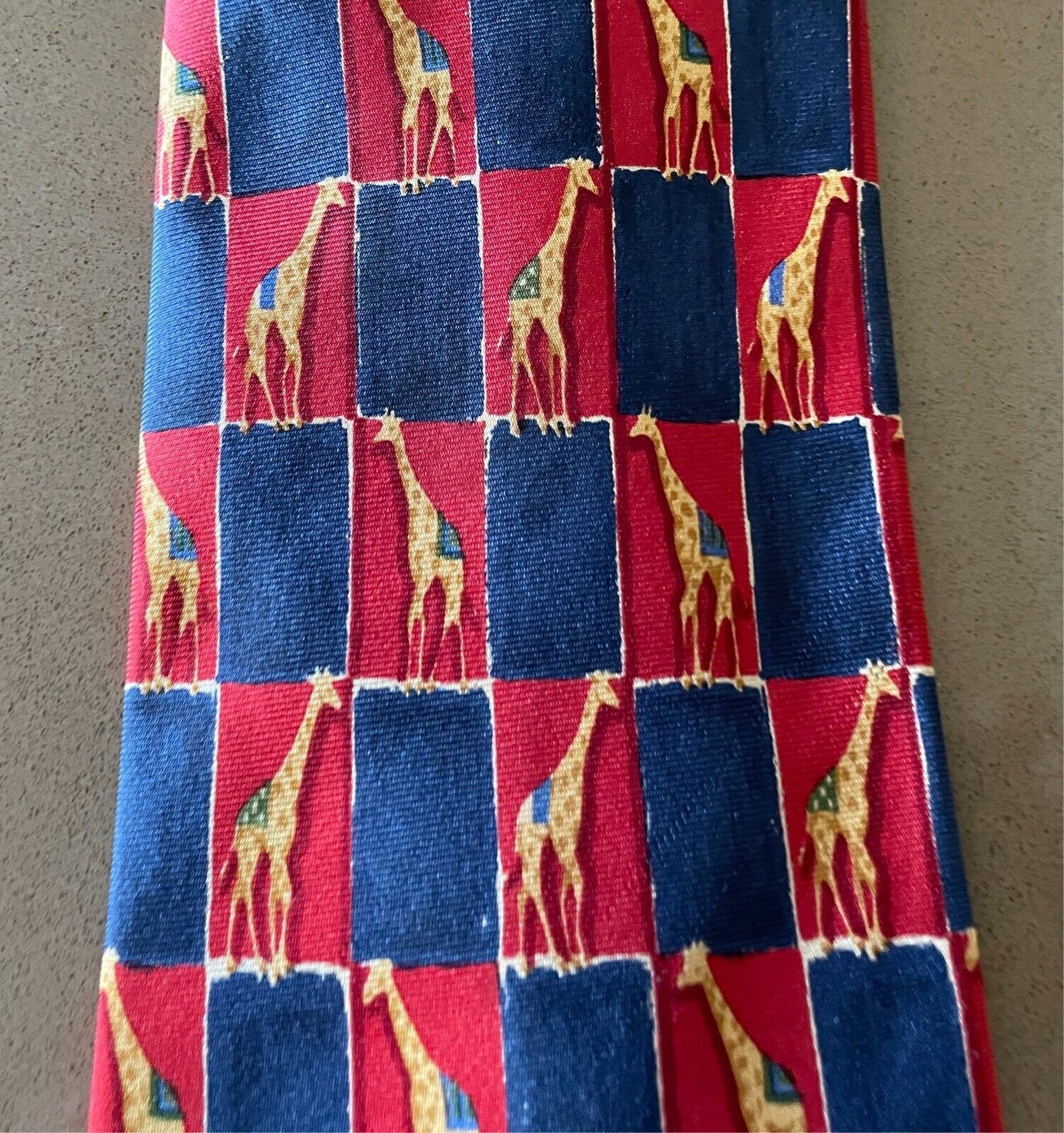 Mens Tie MICHELSONS OF LONDON Red and Navy Giraffe Rectangle Print Silk Neck Tie
