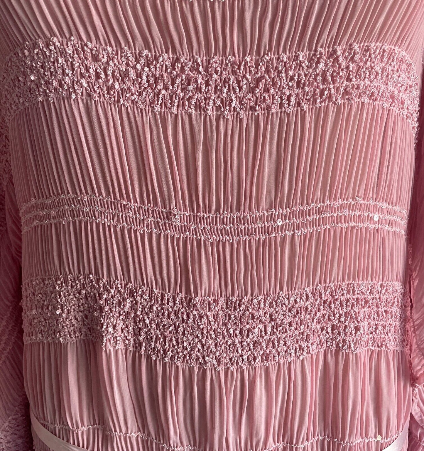 Pink Kimono Top Micro Pleat Shirred Sequin Semi Sheer Short Sleeve Size 16 - 20