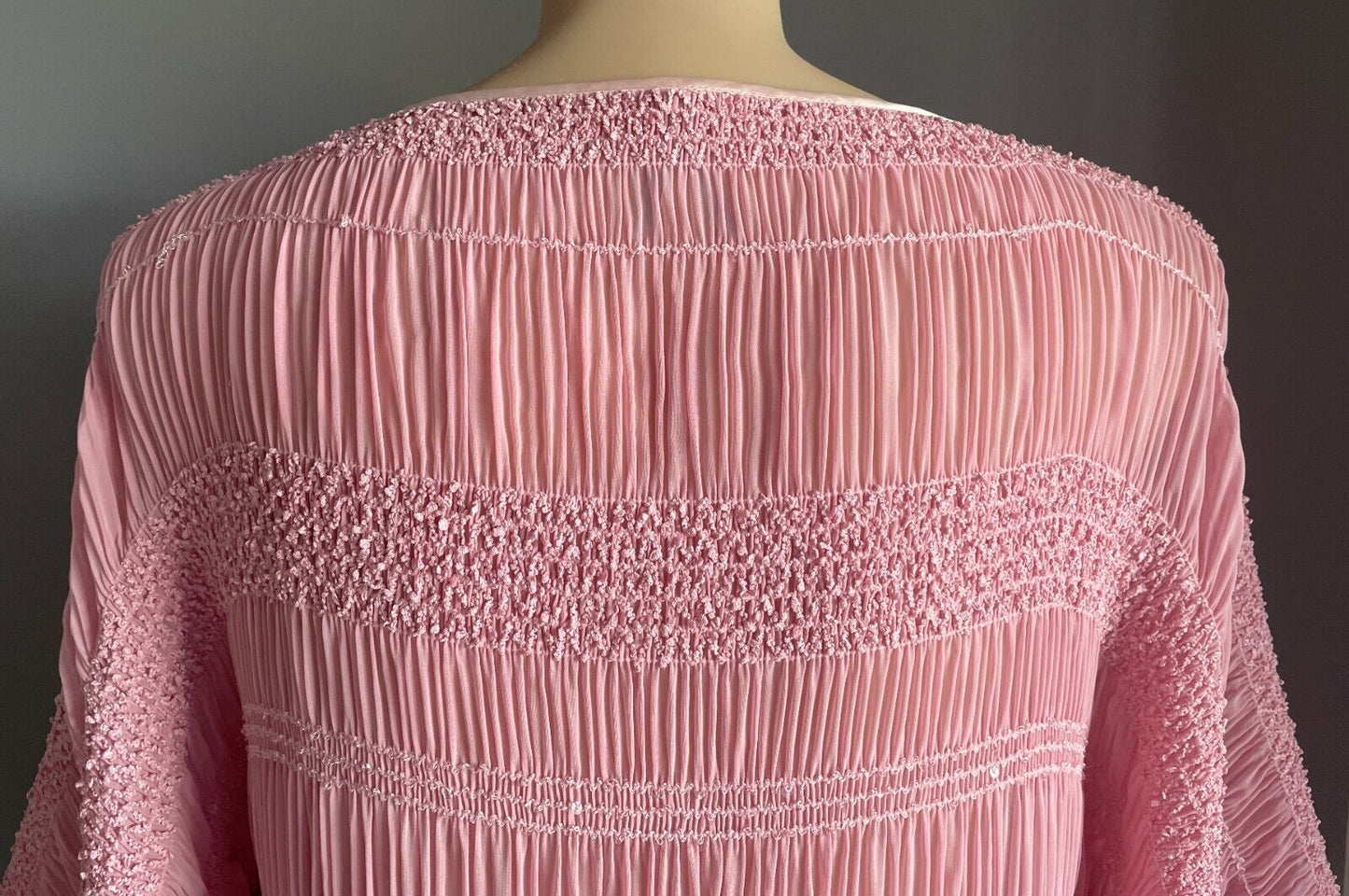 Pink Kimono Top Micro Pleat Shirred Sequin Semi Sheer Short Sleeve Size 16 - 20