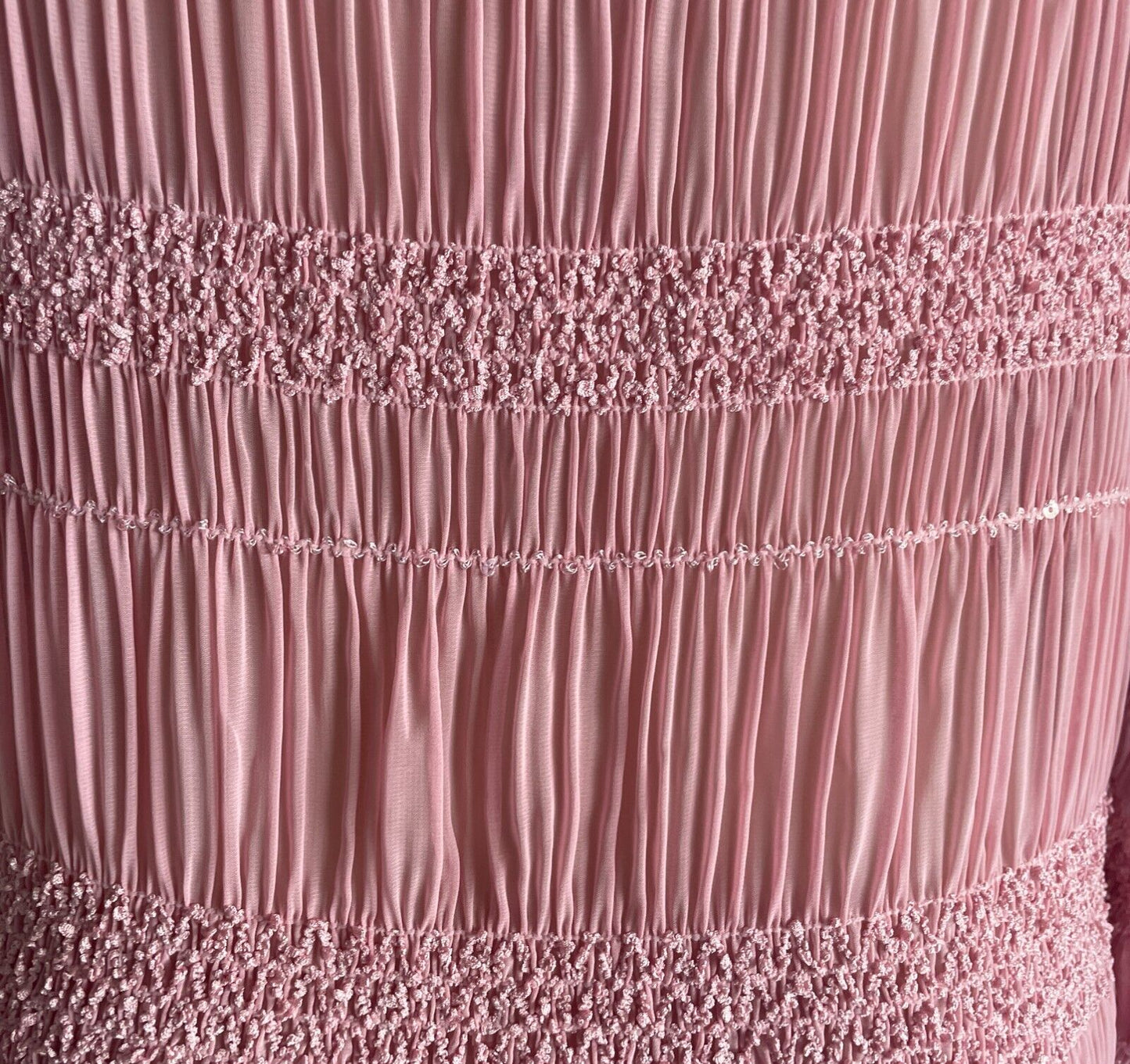 Pink Kimono Top Micro Pleat Shirred Sequin Semi Sheer Short Sleeve Size 16 - 20