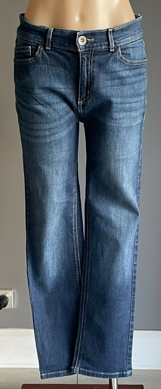 DENIM JEANS Straight Leg Jeans Mid Blue Stretch Denim Whiskers Ladies Sz 12 New