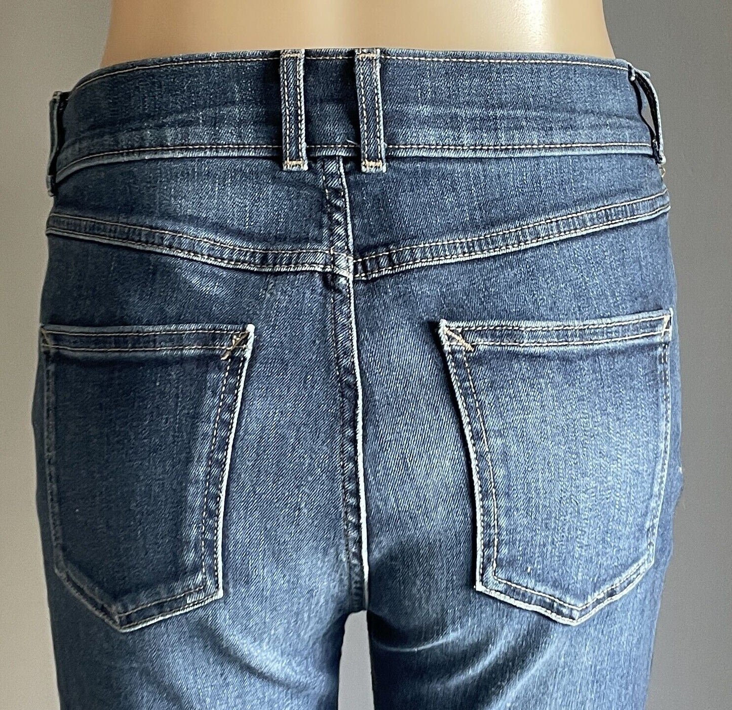 DENIM JEANS Straight Leg Jeans Mid Blue Stretch Denim Whiskers Ladies Sz 12 New