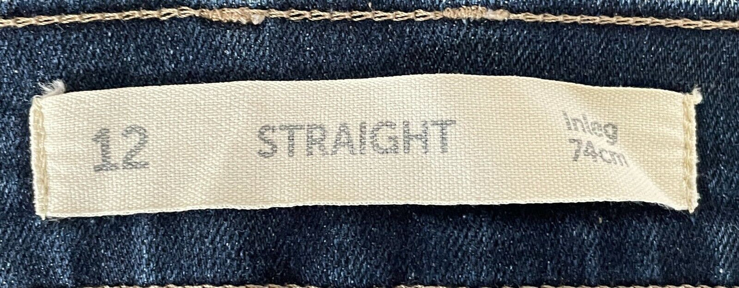 DENIM JEANS Straight Leg Jeans Mid Blue Stretch Denim Whiskers Ladies Sz 12 New