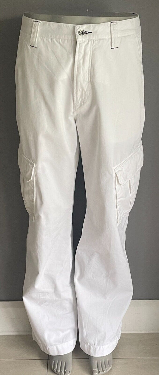 MARCS Mens Cargo Pants White Cotton Full Length Size 36/94cm Waist Wide Leg