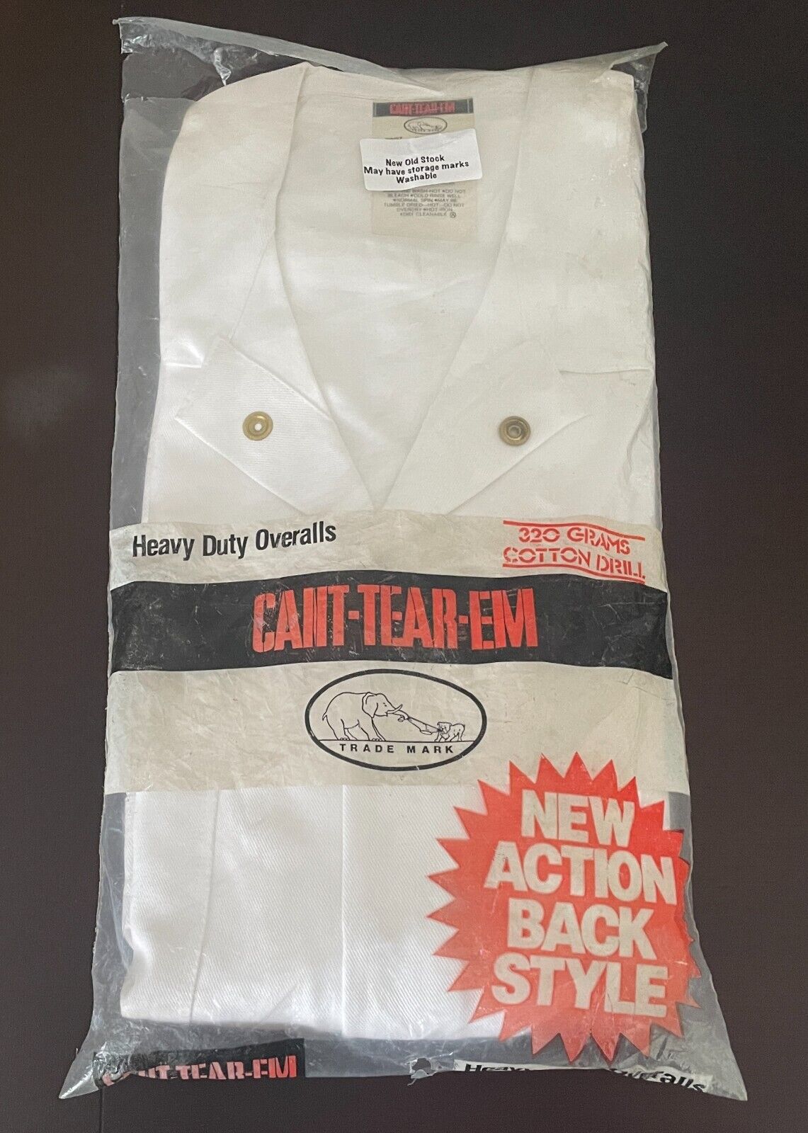 Vintage CANT-TEAR-EM OVERALLS White Heavy Duty Cotton Drill Size 9 107R Waist