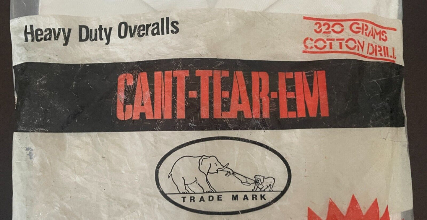 Vintage CANT-TEAR-EM OVERALLS White Heavy Duty Cotton Drill Size 9 107R Waist