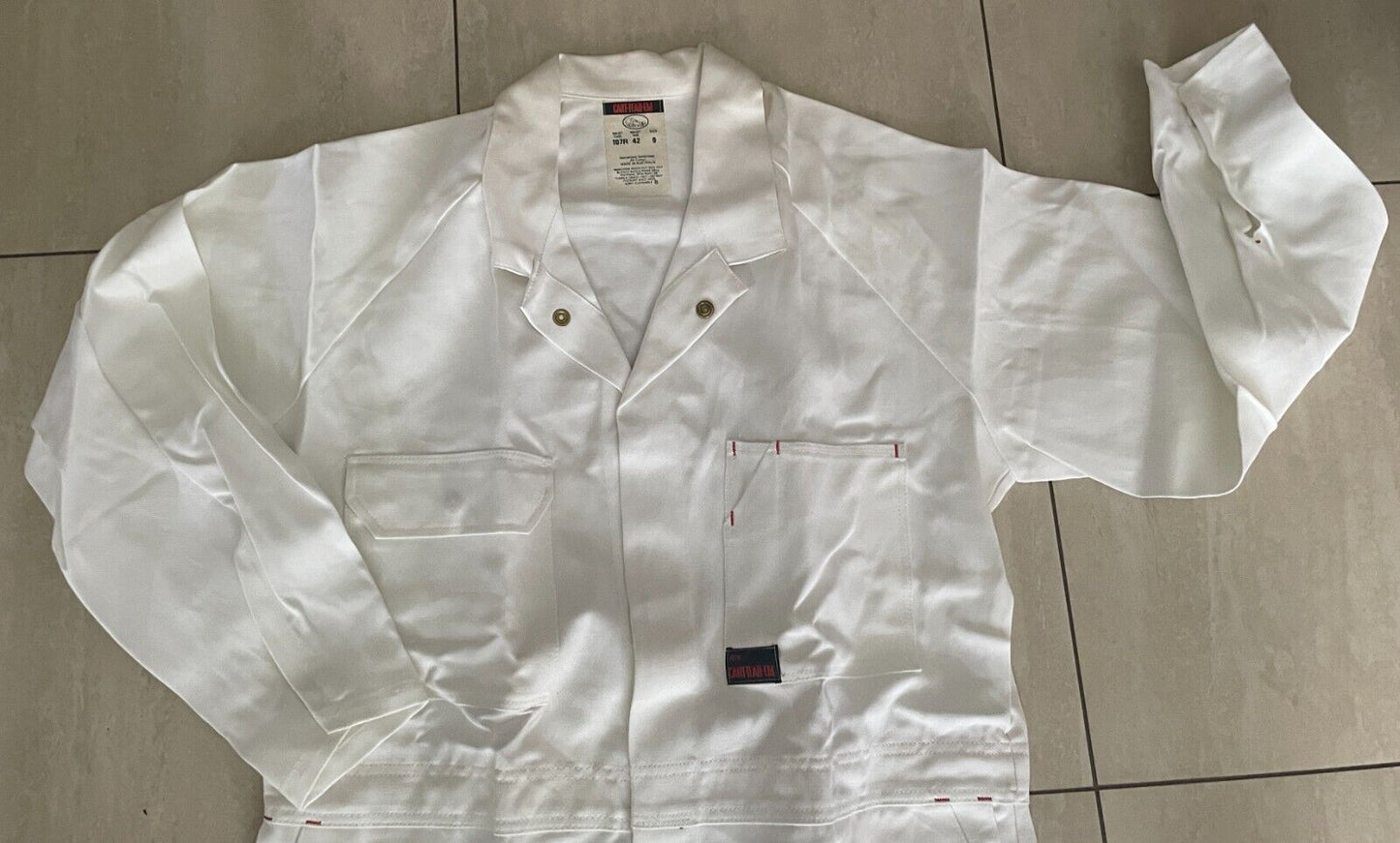 Vintage CANT-TEAR-EM OVERALLS White Heavy Duty Cotton Drill Size 9 107R Waist