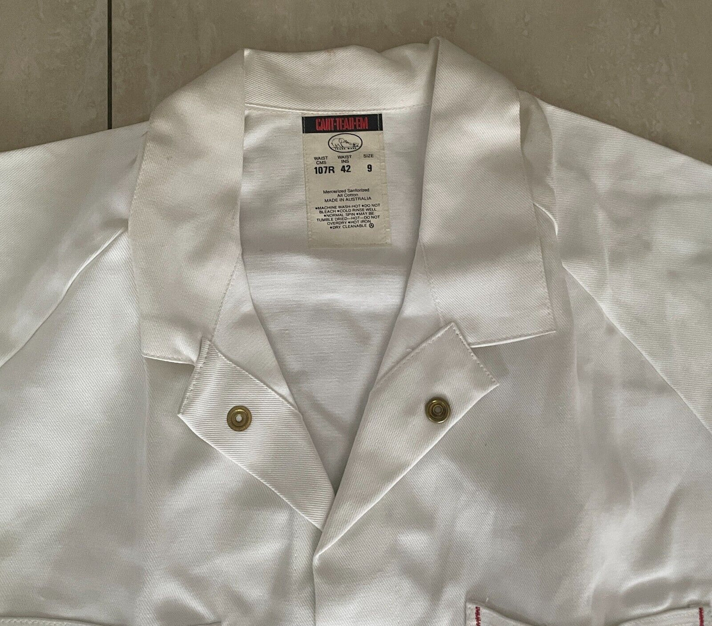 Vintage CANT-TEAR-EM OVERALLS White Heavy Duty Cotton Drill Size 9 107R Waist