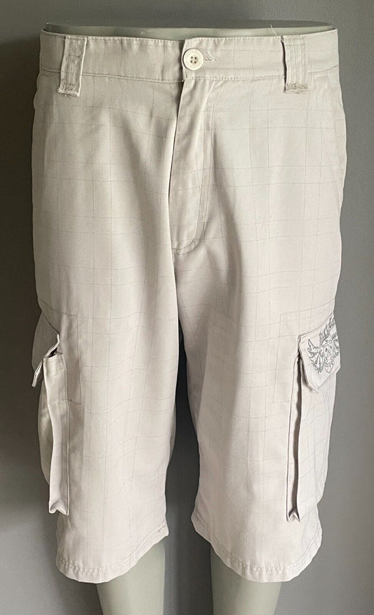 Cargo Shorts RUCKY RACE Side Pockets Mid Length Beige & Faint Check Size L