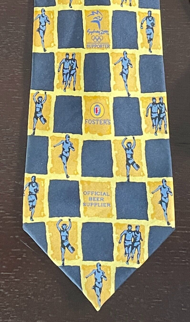 FOSTERS DAVENPORT Silk Tie Sydney 2000 Olympics Track & Field Supporter Beer