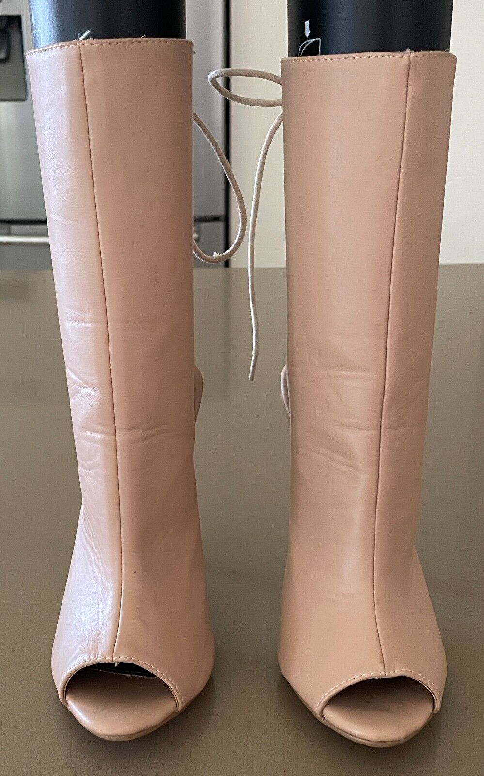 MARCO GIANNI Nude Leather Peep Toe Stiletto High Heel Lace Up Back Shoes Size 37