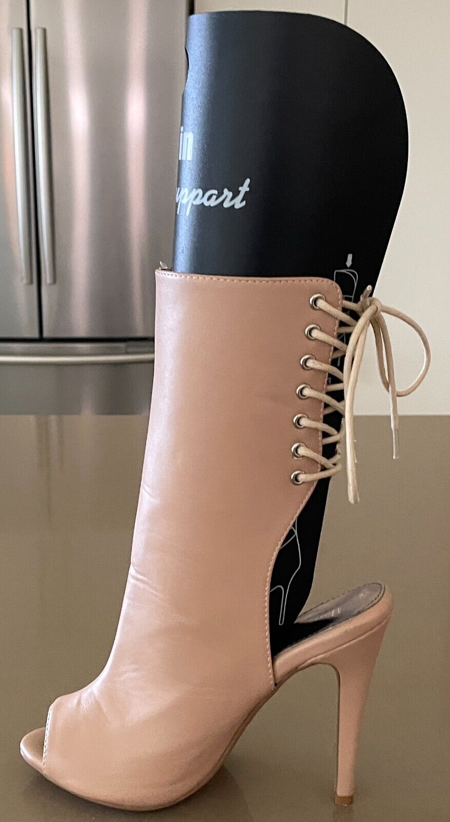 MARCO GIANNI Nude Leather Peep Toe Stiletto High Heel Lace Up Back Shoes Size 37