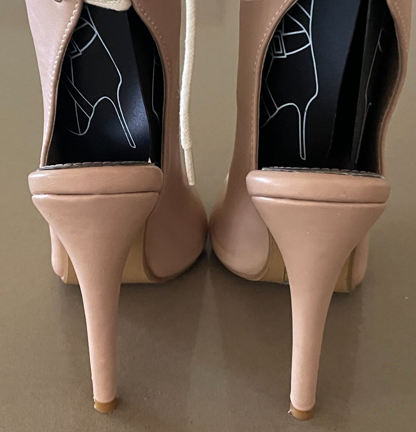 MARCO GIANNI Nude Leather Peep Toe Stiletto High Heel Lace Up Back Shoes Size 37