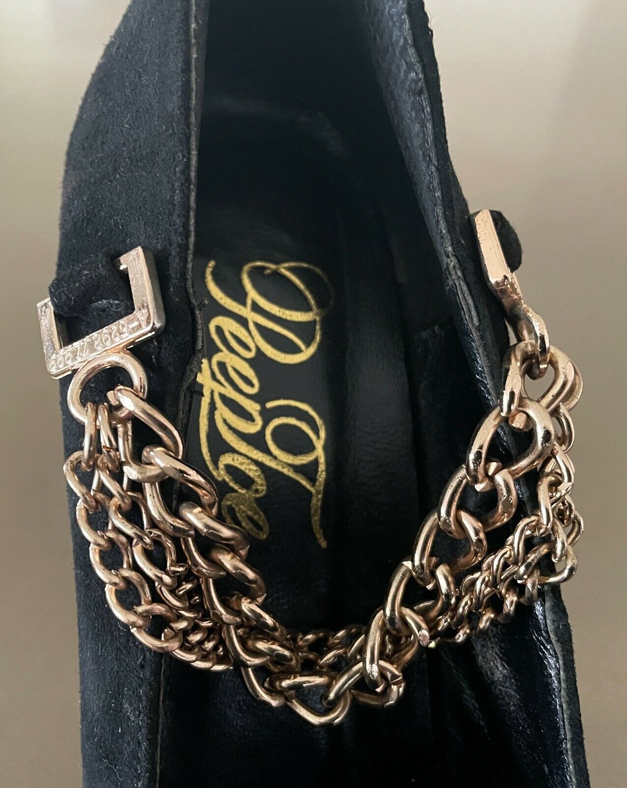 PEEPTOE "Miss Destruct" Shoes Black Suede Platform Stiletto Heel Chains Size 39