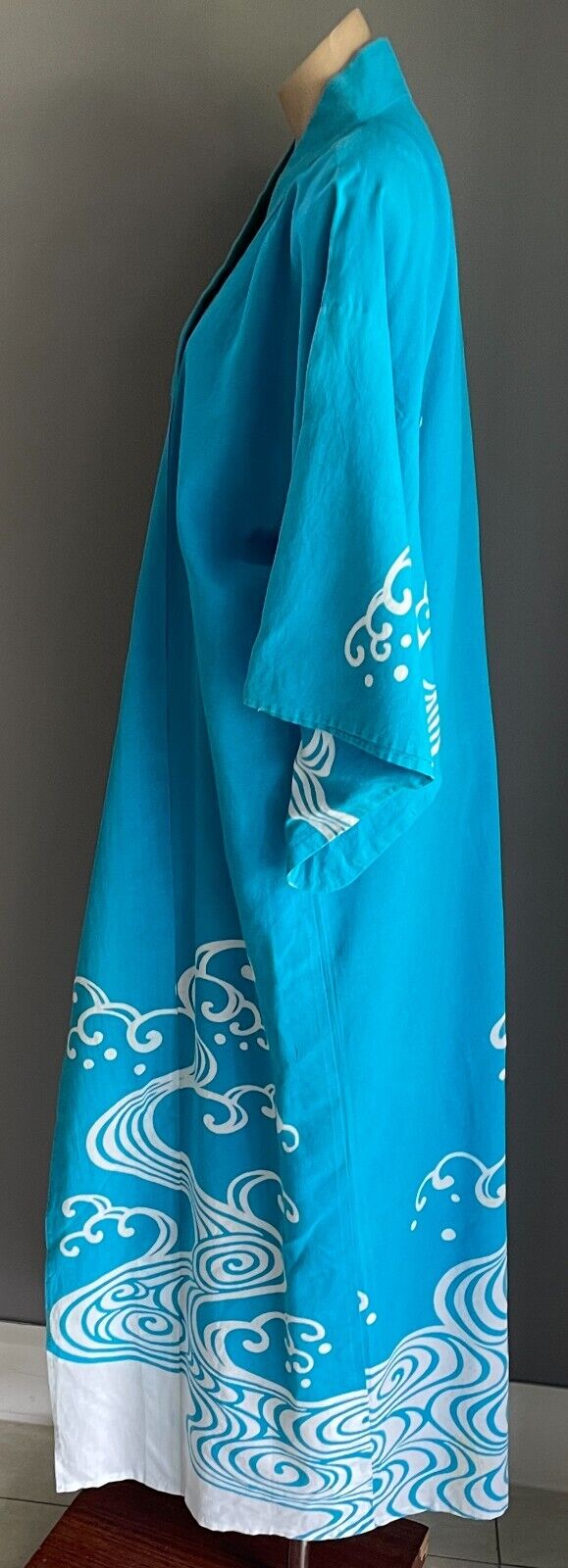 KIMONO Robe Blue White Print Unisex Long Sleeves Oriental Handmade