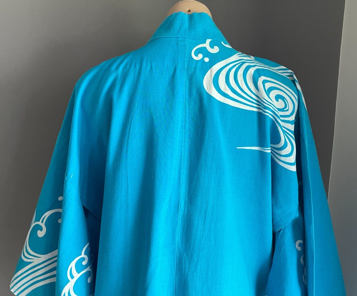 KIMONO Robe Blue White Print Unisex Long Sleeves Oriental Handmade