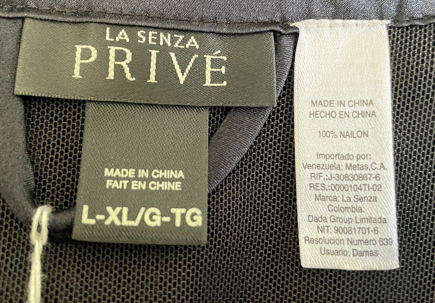 LA SENZA PRIVE Black Lace Satin Trim Short Sleeve Kimono Robe Size L XL