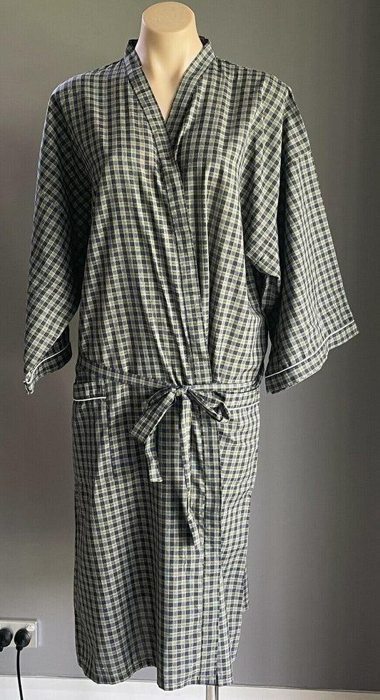 Mens HOLEPROOF BED BATH Robe Blue Yellow White Check Poly Cotton ONE SIZE NEW