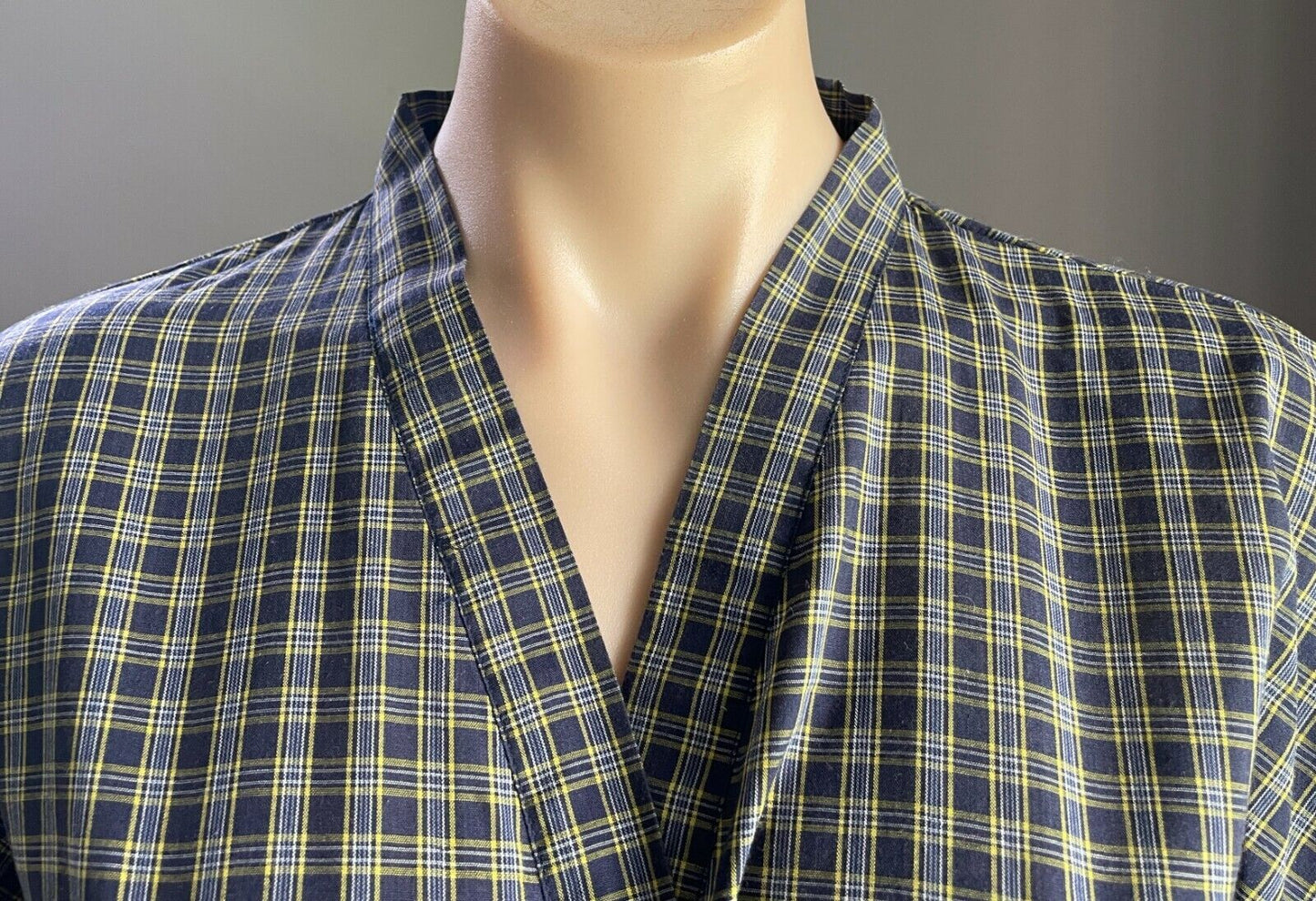 Mens HOLEPROOF BED BATH Robe Blue Yellow White Check Poly Cotton ONE SIZE NEW