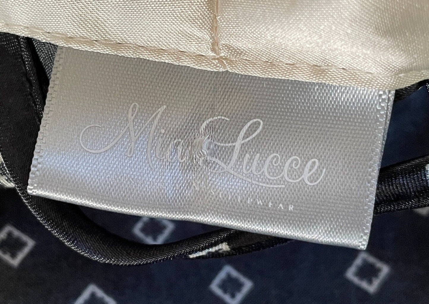 MIA LUCCE Silky Long Bath Robe Black & Cream w Waist Tie Ladies Size L
