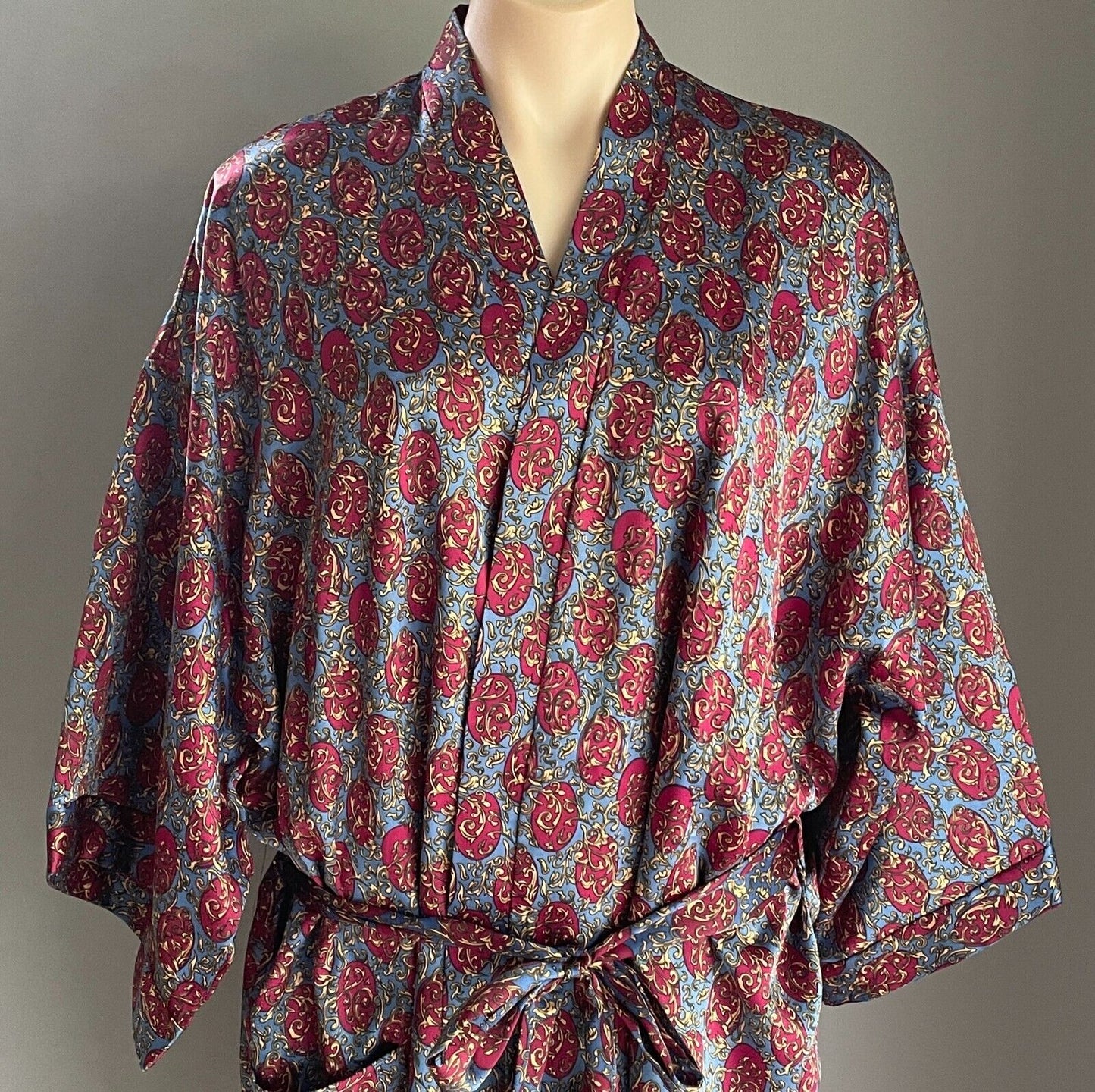 ROBES OF AUSTRALIA Burgundy Blue Print Bath Robe Short Sleeve Sz XL 20 22 Unisex