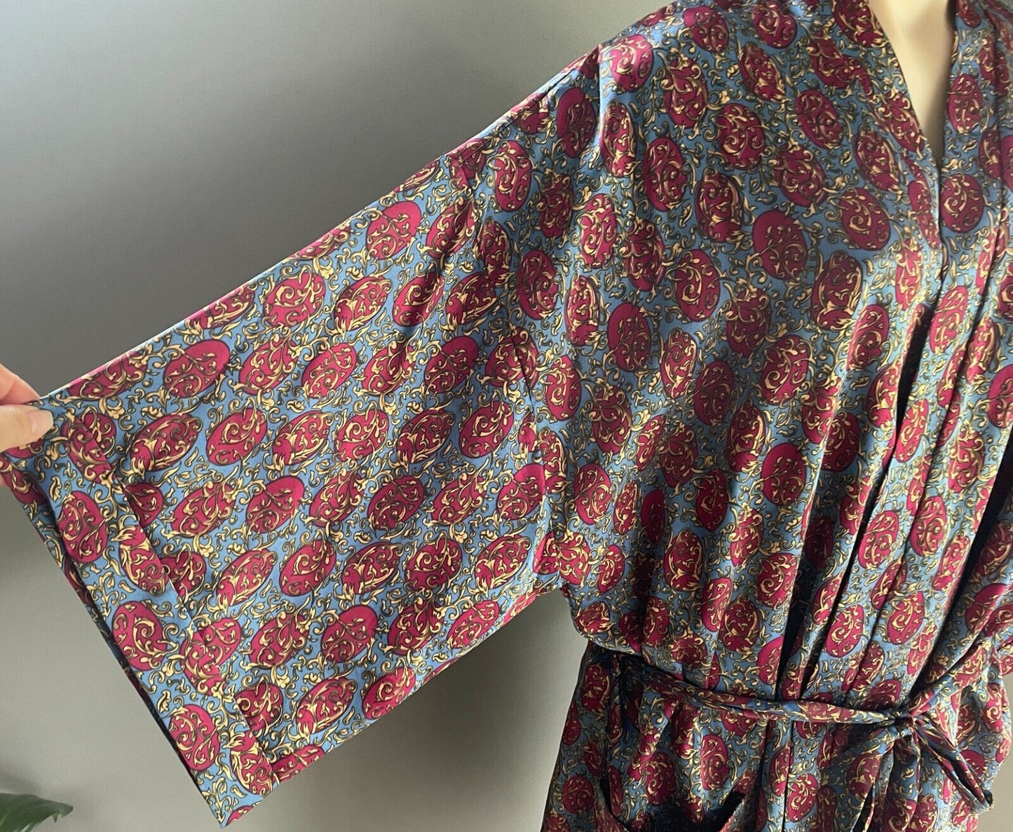 ROBES OF AUSTRALIA Burgundy Blue Print Bath Robe Short Sleeve Sz XL 20 22 Unisex