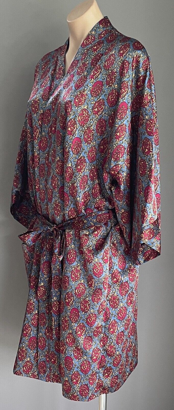 ROBES OF AUSTRALIA Burgundy Blue Print Bath Robe Short Sleeve Sz XL 20 22 Unisex