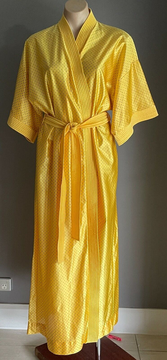 GIVONI Bath Robe Yellow & Black Polka Dot Short Sleeve Long  Loungewear Size 16