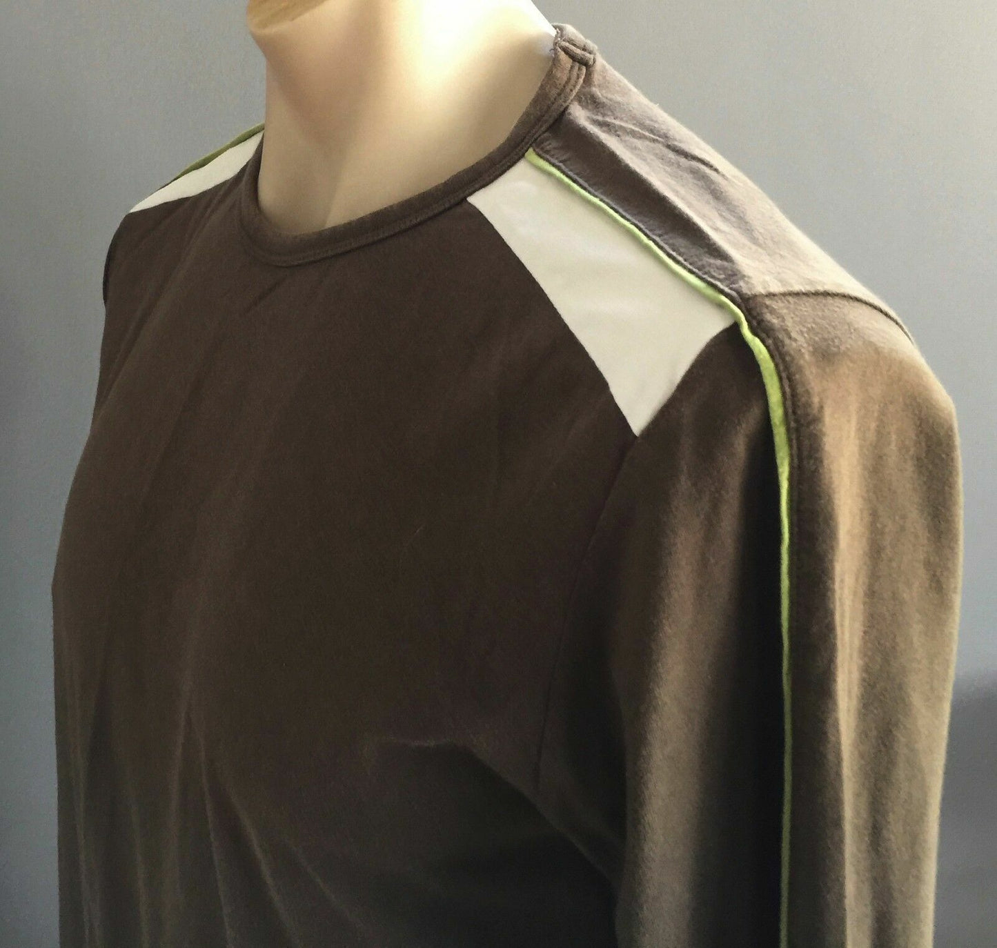 Mens DAMAGE FASHIONS Khaki Crew Neck Long Sleeve Pull On Casual Top Size L
