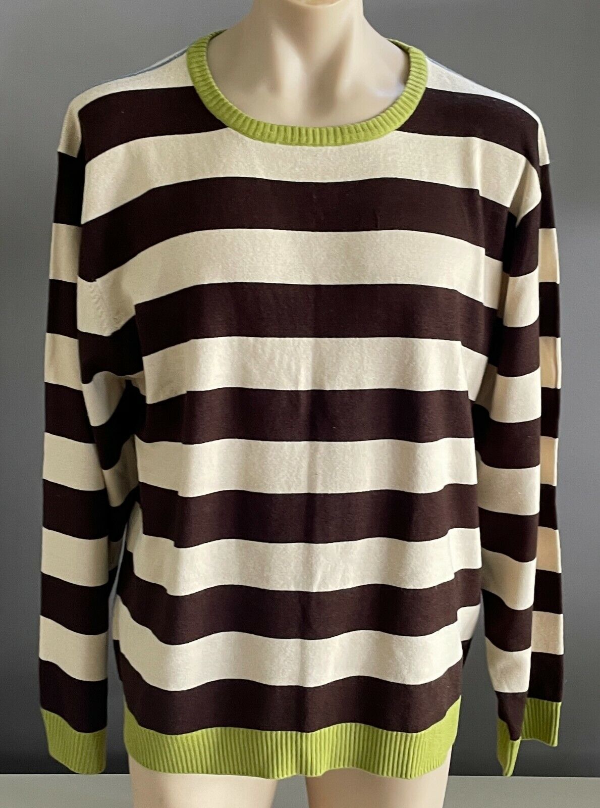 TARGET Mens Sweater Beige Brown Knit Long Sleeve w Green Trim Pullover XXL 112