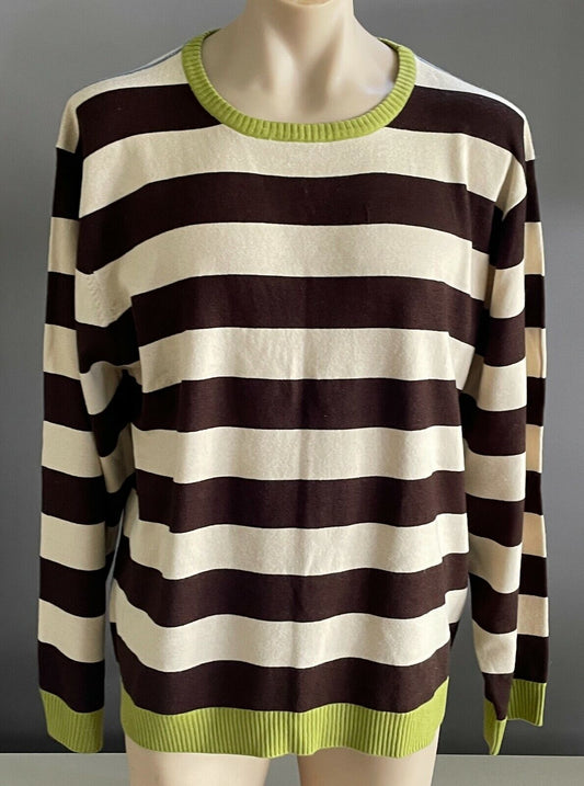 TARGET Mens Sweater Beige Brown Knit Long Sleeve w Green Trim Pullover XXL 112